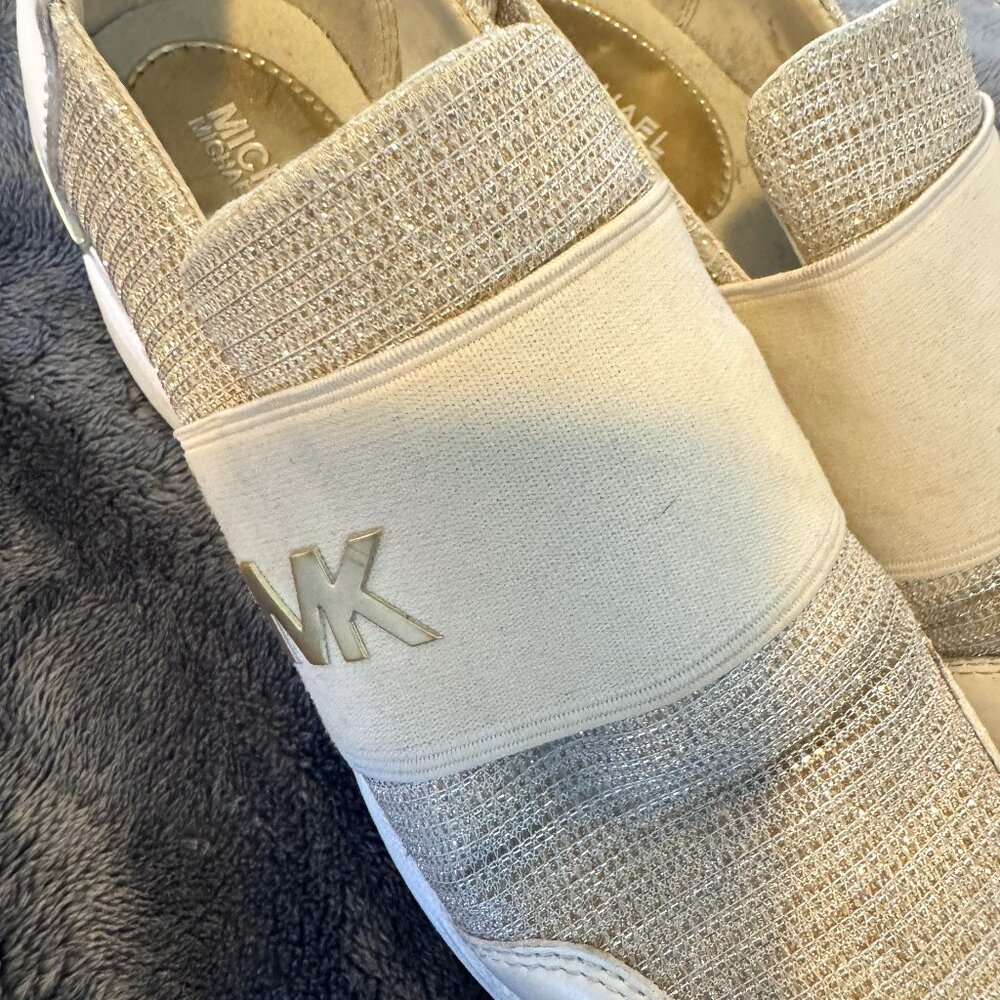 Michael Kors MK Metallic Silver Slip-On Sneakers, Size 7M, Glitter Style